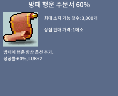 방패 행운 주문서 60% / 380만 / 방행 60퍼 4장 / 채팅