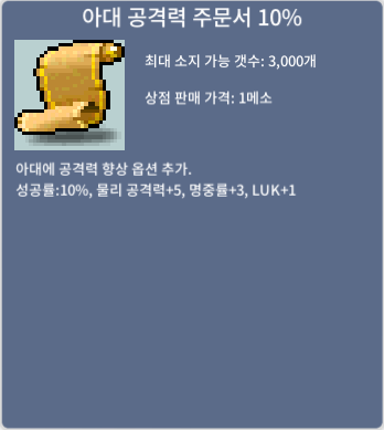 아대공격력10% 판매합니다. / 11000000 / 아공10퍼 / 채팅/쪽지