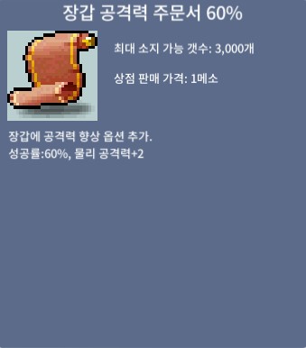 장갑 공격력 주문서 60% / 2300000 / 11장