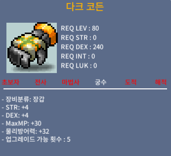 다크 코든 / 800 / STR+4, DEX+4 (합8) / https://open.kakao.com/o/s3AHrJSf