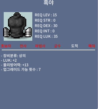 렙15 럭2 도적 흑야 상의 팔아요 30만  https://open.kakao.com/o/gdIWNlYf / 300000