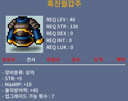 40제 힘5 전사상의 팝니다 (25만) / 25만 / 힘5 흑진월갑주 / 쪽지or채팅