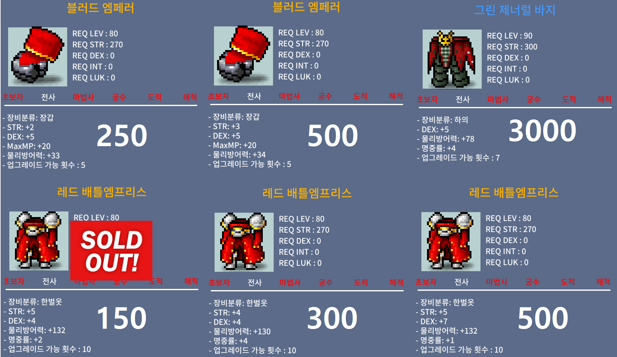 80제 전사 장갑 판매 (합7, 합8 많음) / 250 / 500